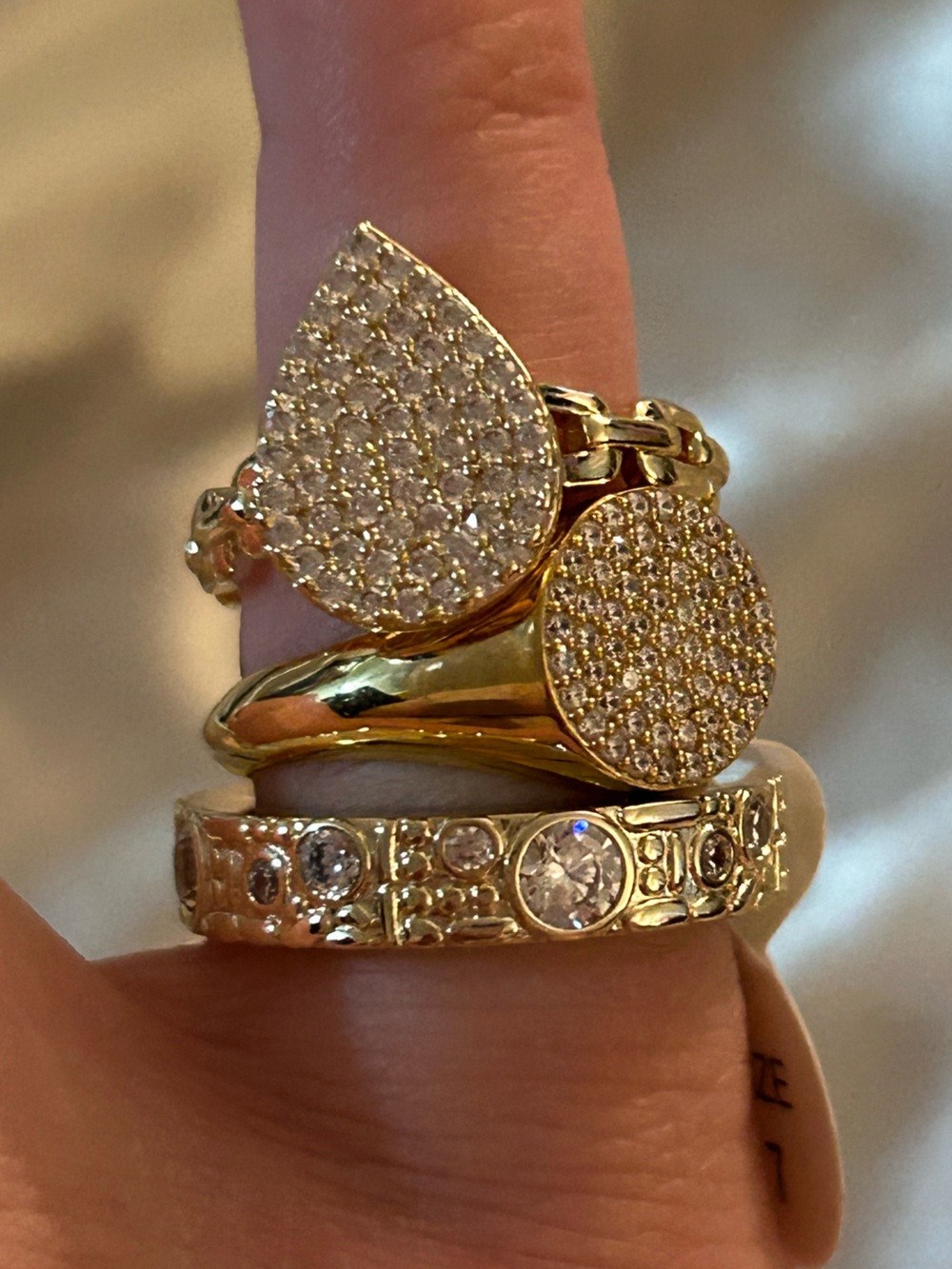 Adina Eden size 7 (one adjustable) ring stack gold tone